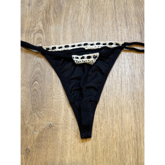Y2K Victorias Secret Black & White Cotton Boho Cottagecore Lingerie Thong Set La - Picture 11 of 11